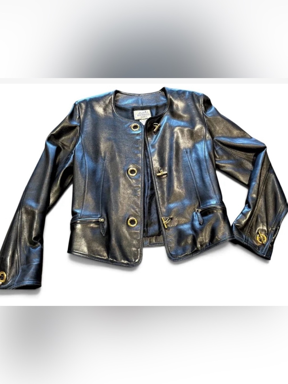 Hermes Vintage Black Lambskin Jacket with gold toggle hardware. By Gaultier.